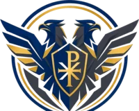 Logos Concrete Solutions emblem: twin eagles and Chi-Rho shield